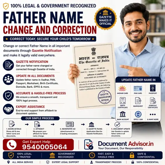 Father's name correction in documents with affidavit and supporting proofs