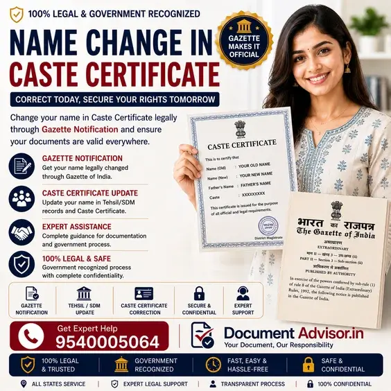 Name correction in a caste certificate with the correction application and the father's caste certificate used as supporting proof