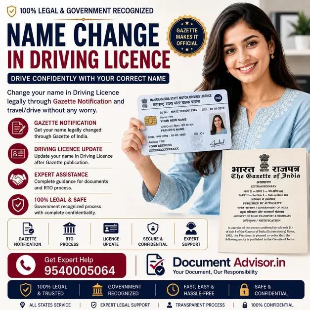 Name change in driving licence: the RTO application with the licence, the Registration Certificate and the document proving the change of name