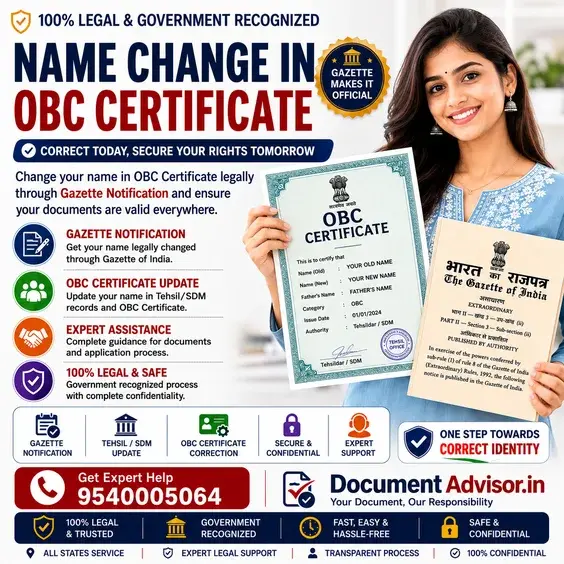 Name correction in OBC certificate and Non-Creamy Layer certificate documents