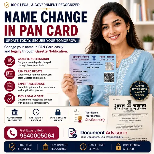 Name change in PAN card: the change or correction application with the supporting documents that connect an old name to a new one