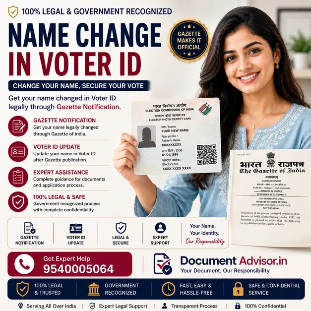 Name change in voter ID: Form 8 with the EPIC card and the self attested document that connects an old name to a new one